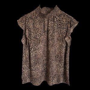 Vince Camuto size Medium Smocked High Neck Flutter Sleeve Tank Blouse Top Work